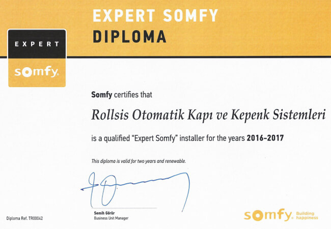 SOMFY CERTIFICATE